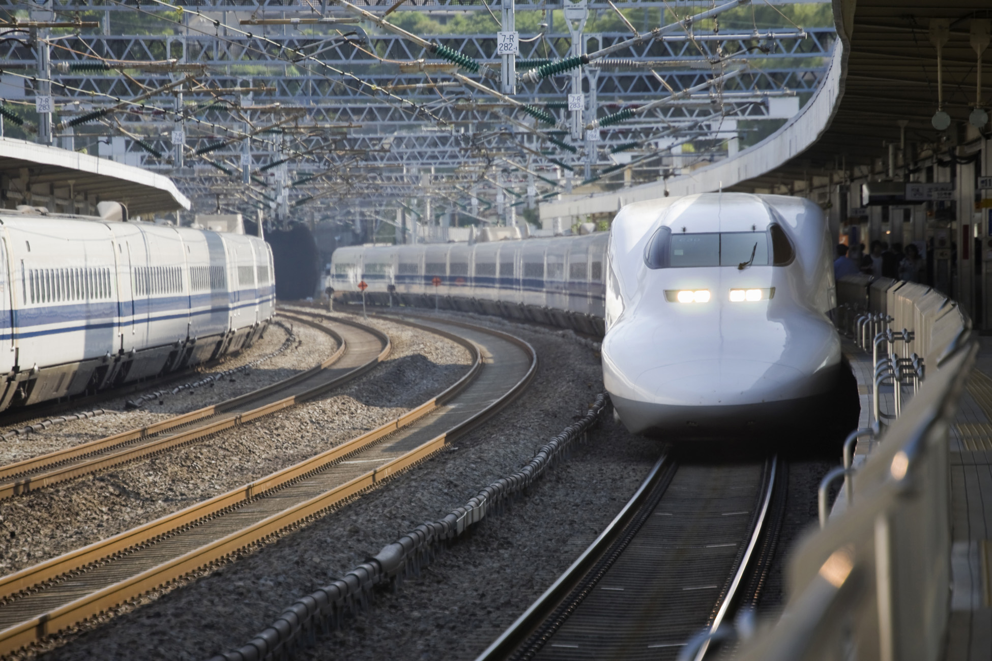 Image of the front of a bullet train at a station in Japan - KILROY
