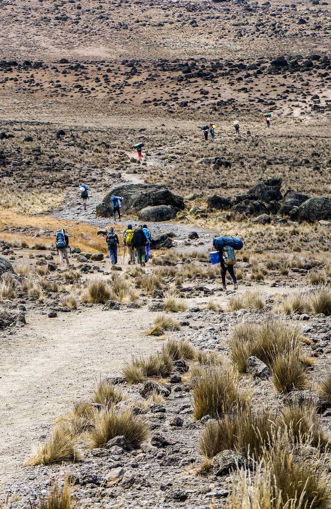 Image of hikers following a route up a mountain in Africa - KILROY