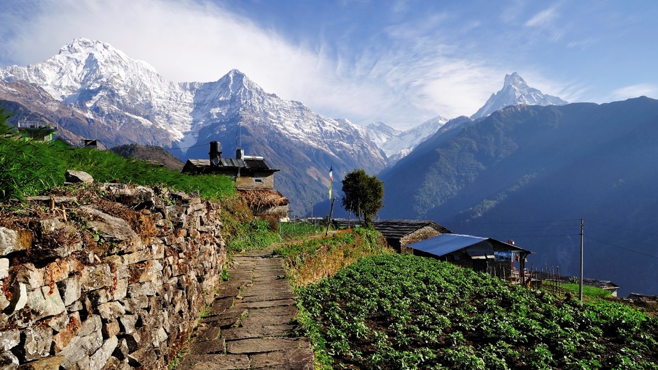 Image of a traditional Nepalese village in the Annapurna mountain range in Nepal - KILROY