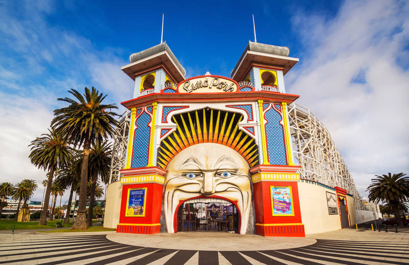 Image of the iconic fairground entrance at St. Kilda in Melbourne - KILROY