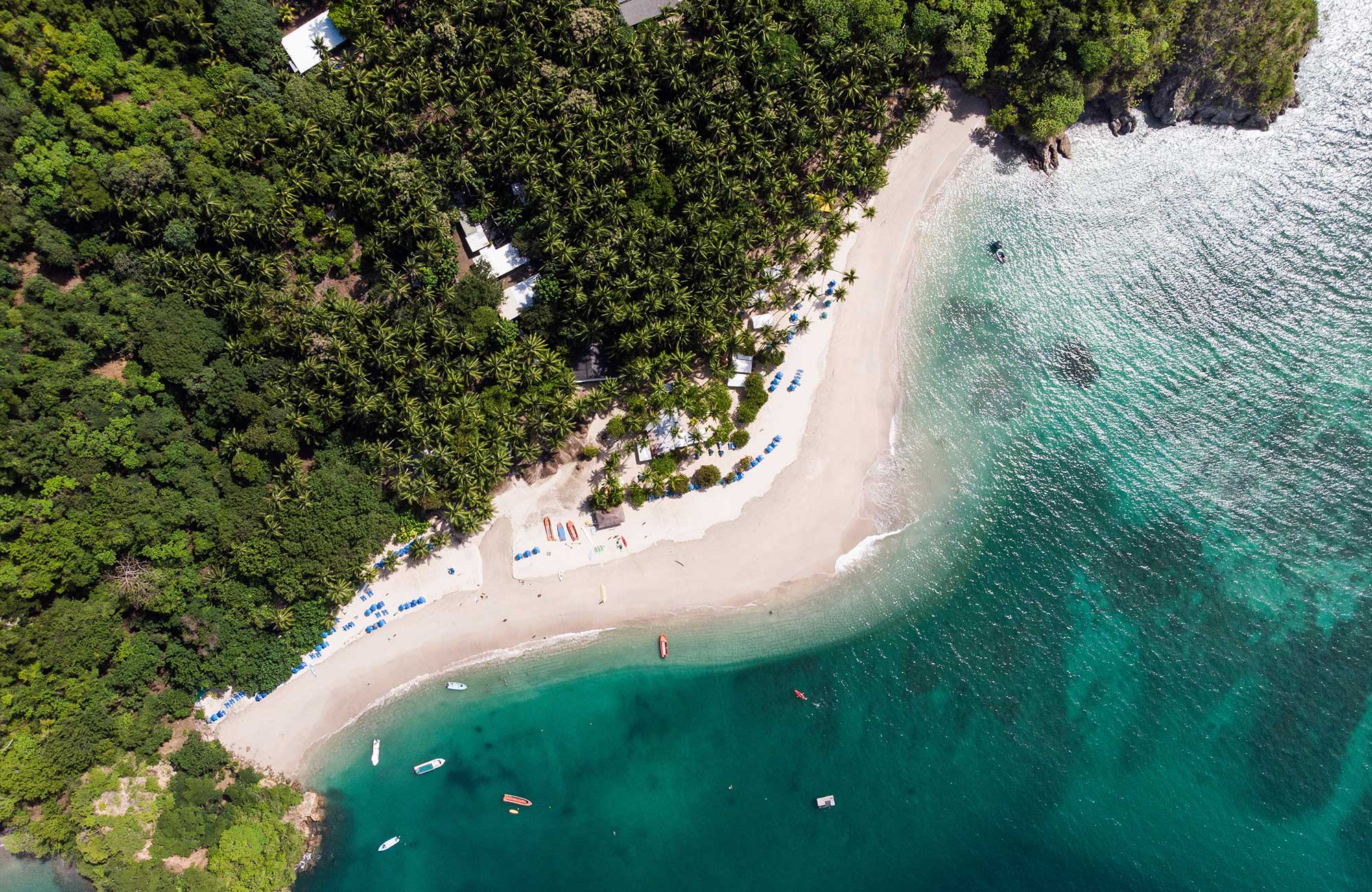 Top view of a jungle, beach and ocean in Costa Rica
