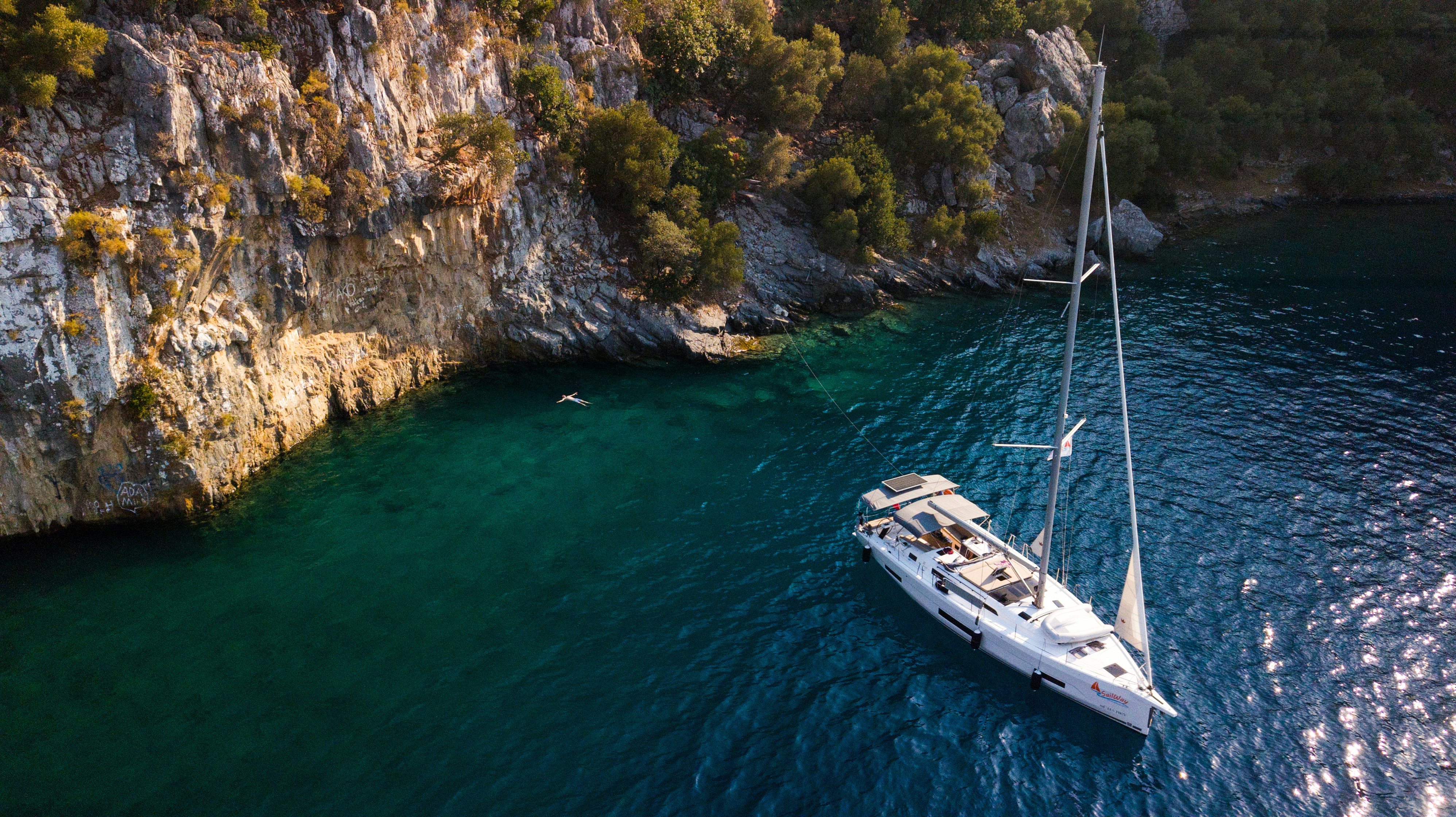 Image of a traditional gulet anchored along the coast of Turkey - KILROY