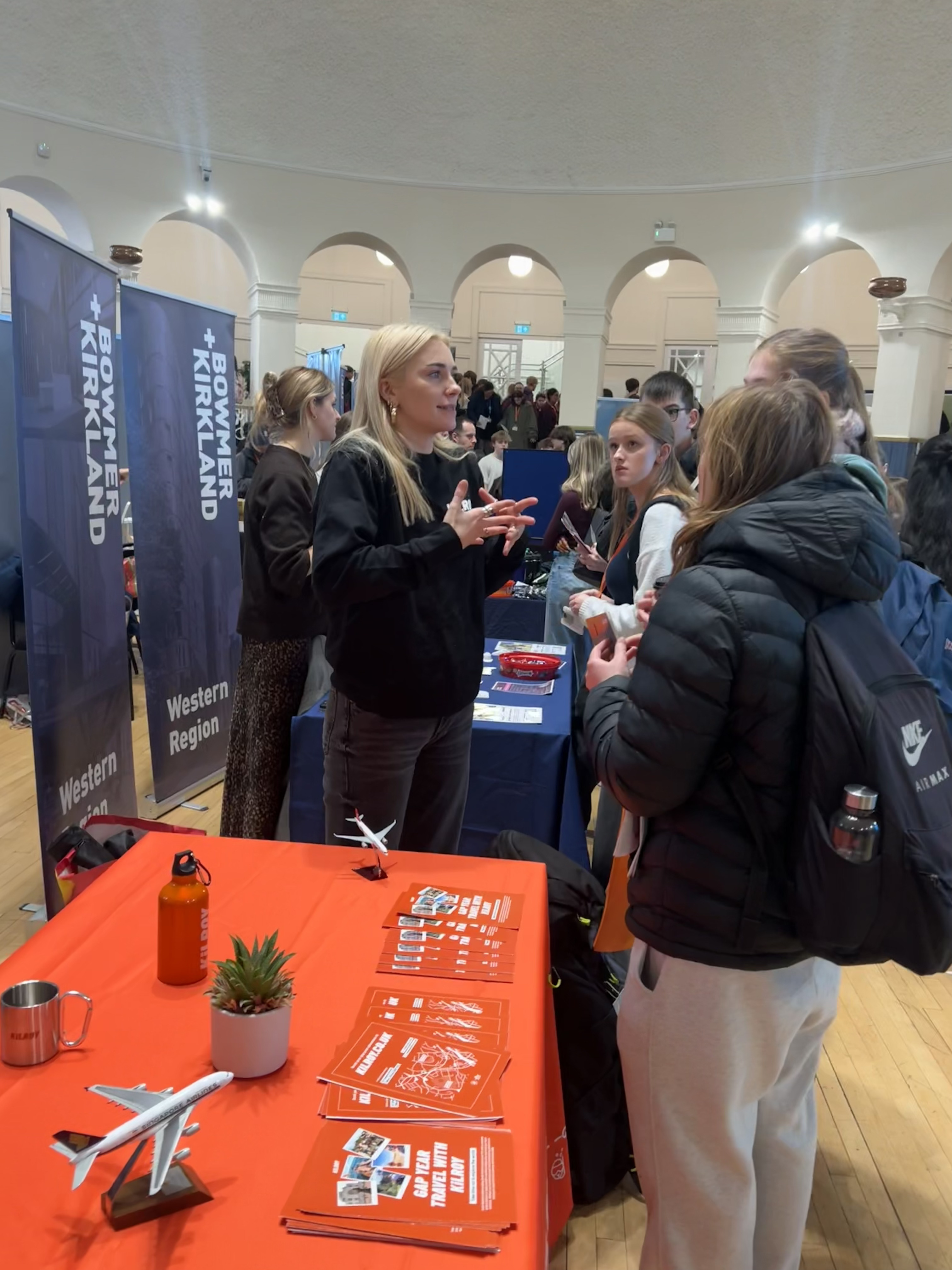 Image of Holly at a gap year school presentation representing KILROY UK