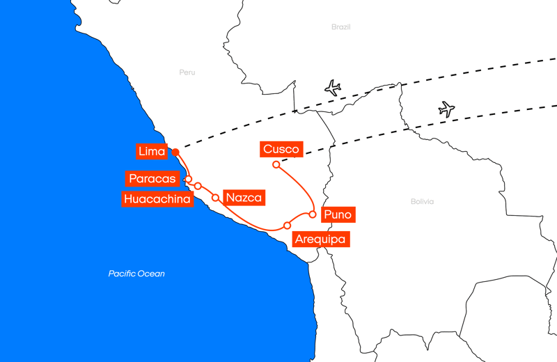 Map of the Peru Flex itinerary from KILROY