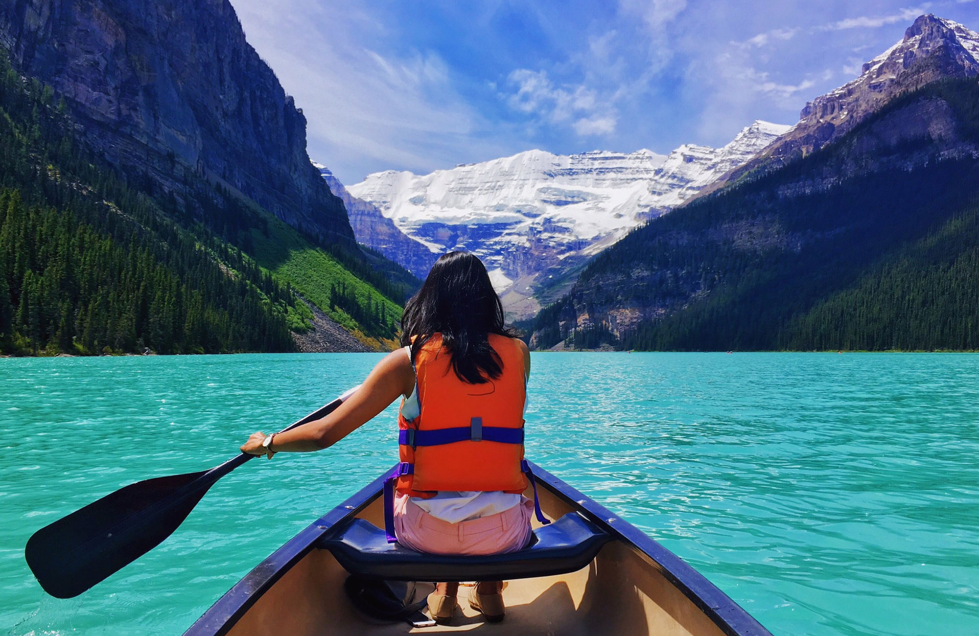 Banff Lake Louise Girl In Canoe Cover