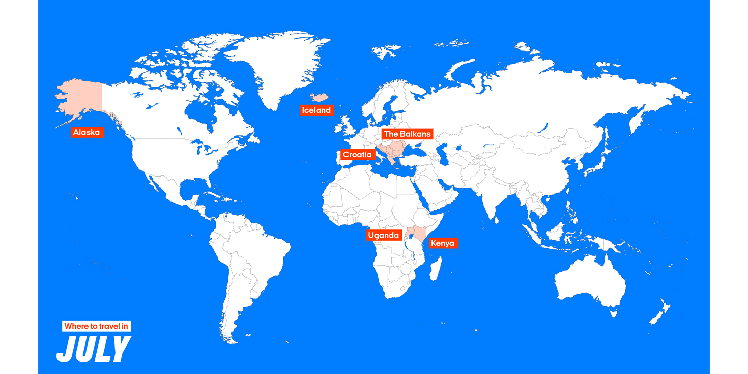 Map showing top destinations to visit in July - KILROY