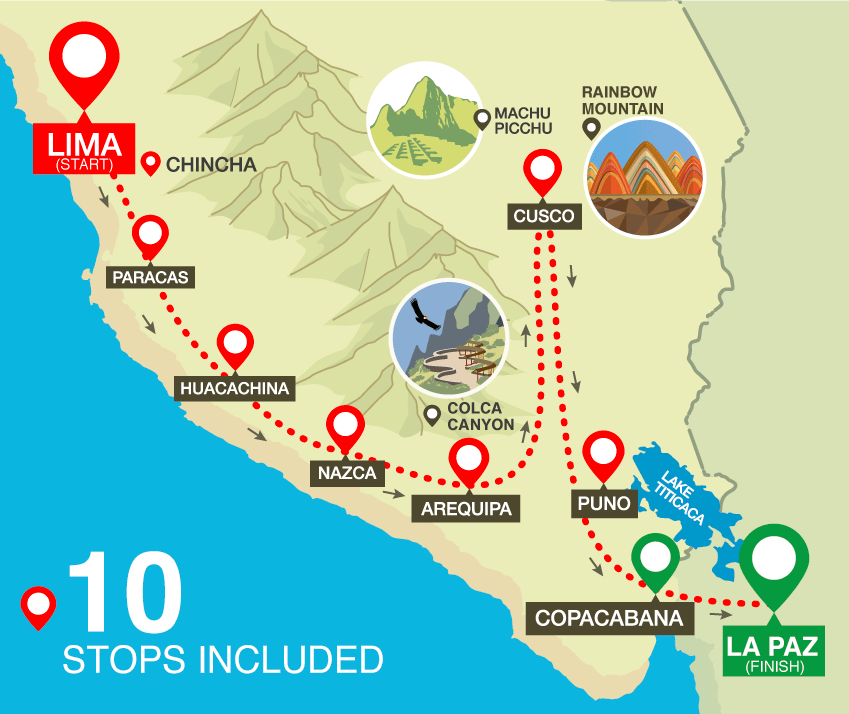 The Peru Hop network in Peru and Bolivia let's you easily visit all the highlights along the way