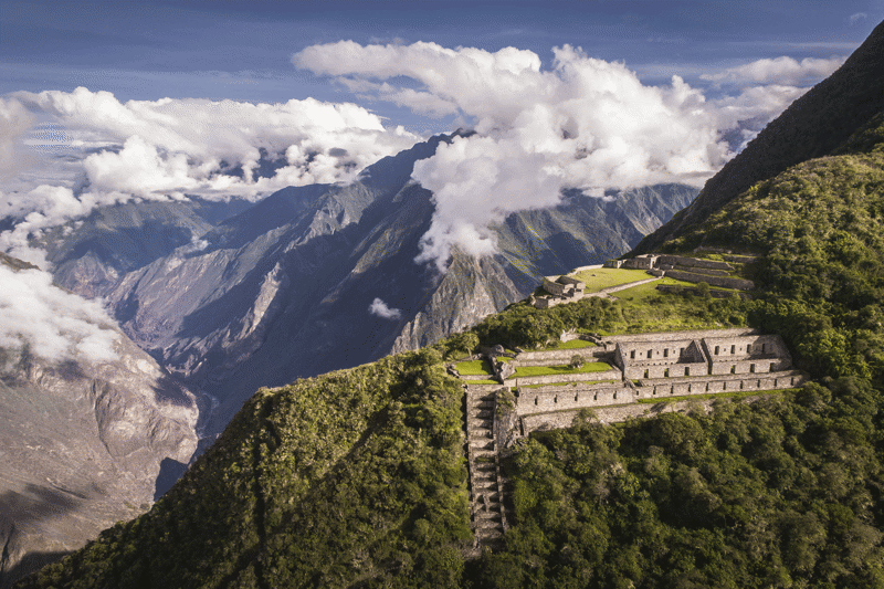 Inca Ruins of Choquequirao high up in the mountains in Southern Peru