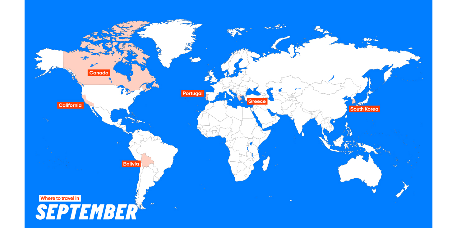 Map showing top destinations to visit in September - KILROY