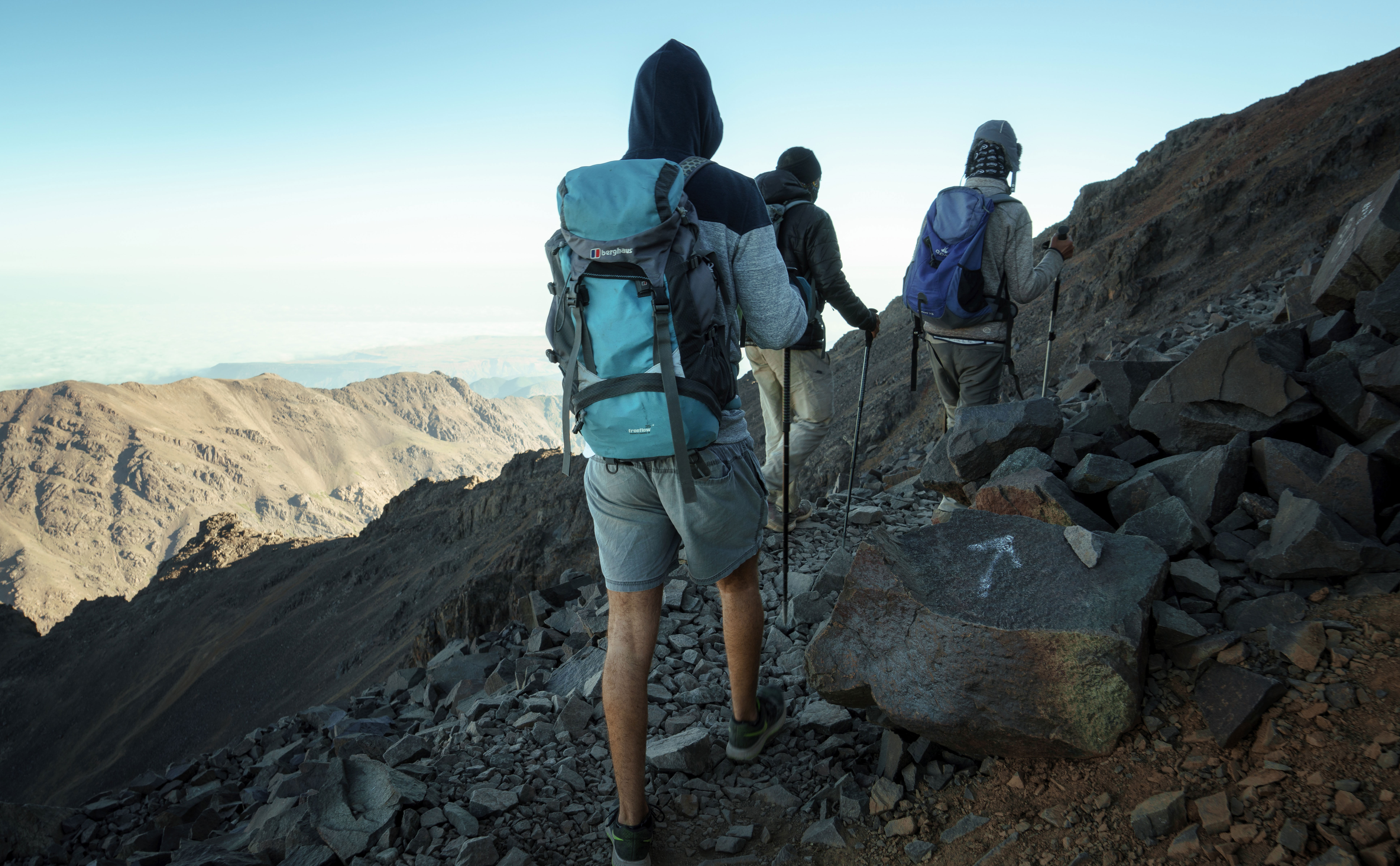 Hikers Climbing Mount Toubkal In Morocco