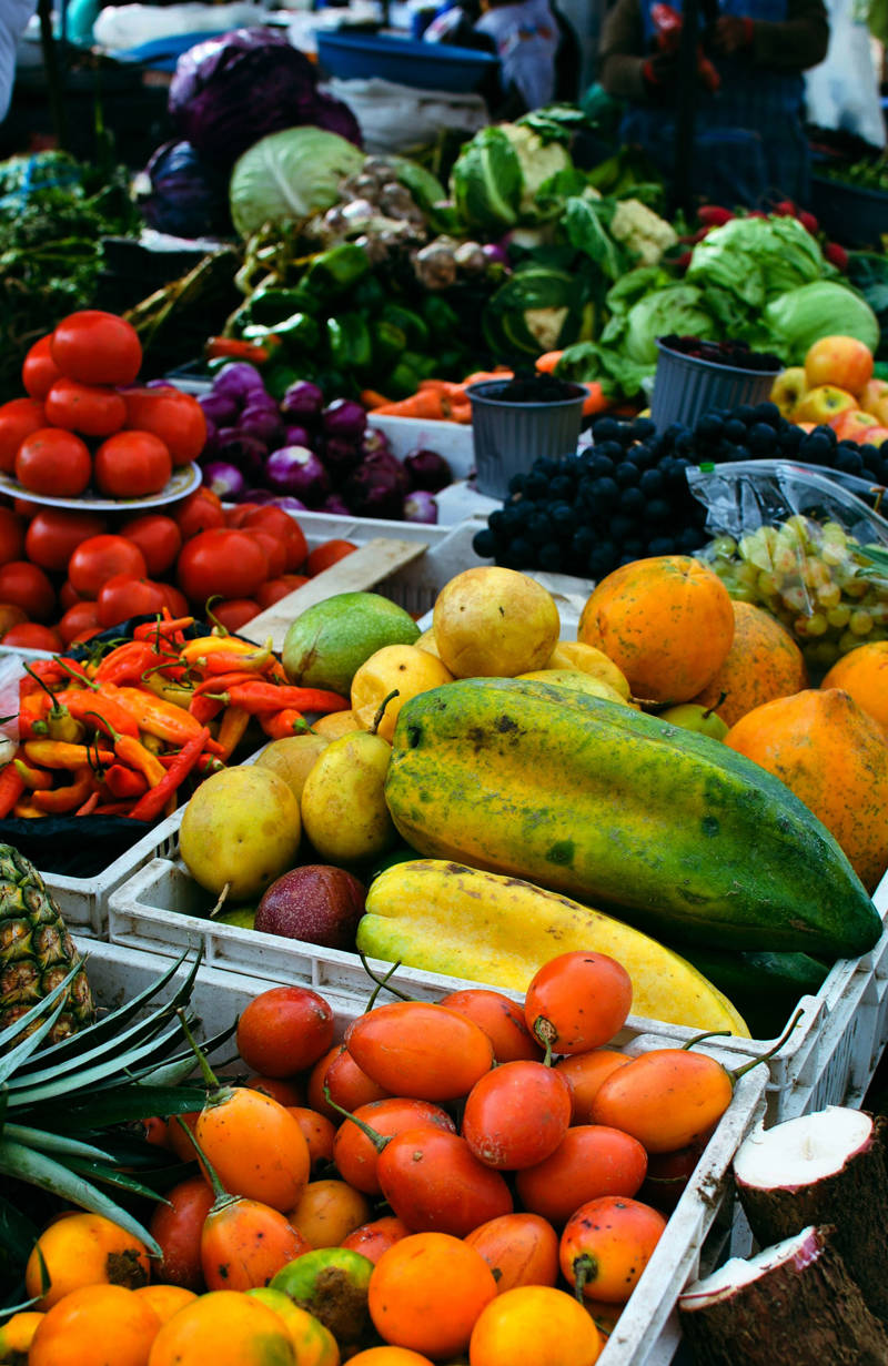 Food market in Ecuador - colourful assortment of fruits
