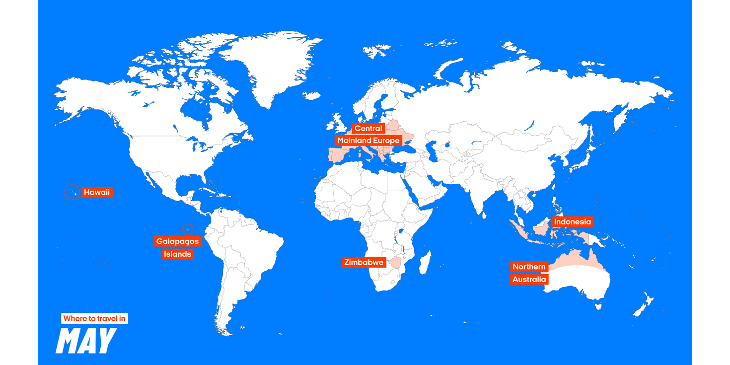 Map showing top destinations to visit in May- KILROY