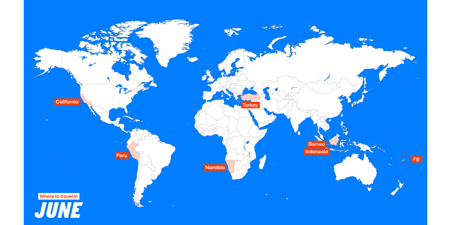 Map showing top destinations to visit in June - KILROY