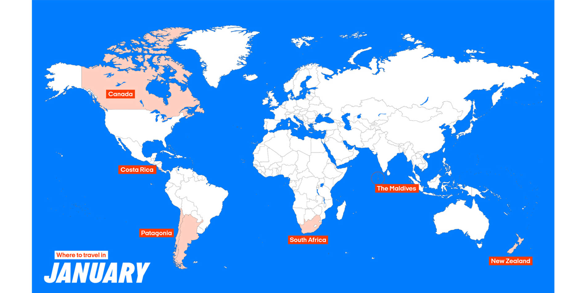 Map of destinations to visit in January - KILROY