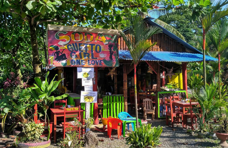 Colourful traditional restaurant in Puerto Viejo, Costa Rica