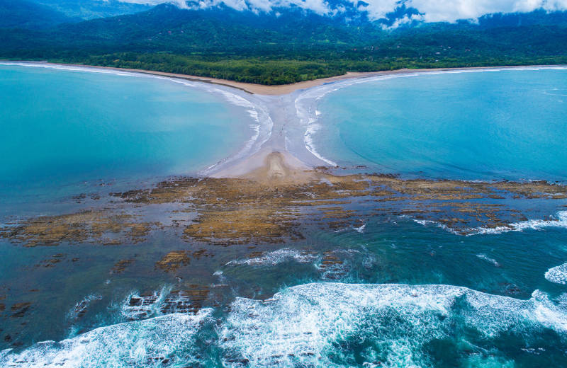 Whale Tail beach in Marino Ballena National Park in Costa Rica