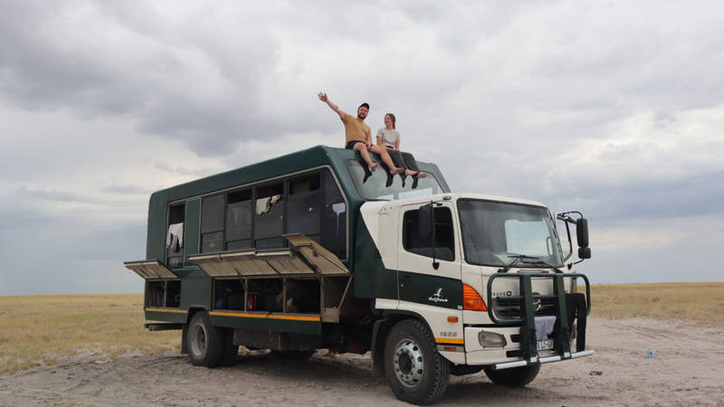 Image of a custom-built overland truck somewhere in Africa - KILROY