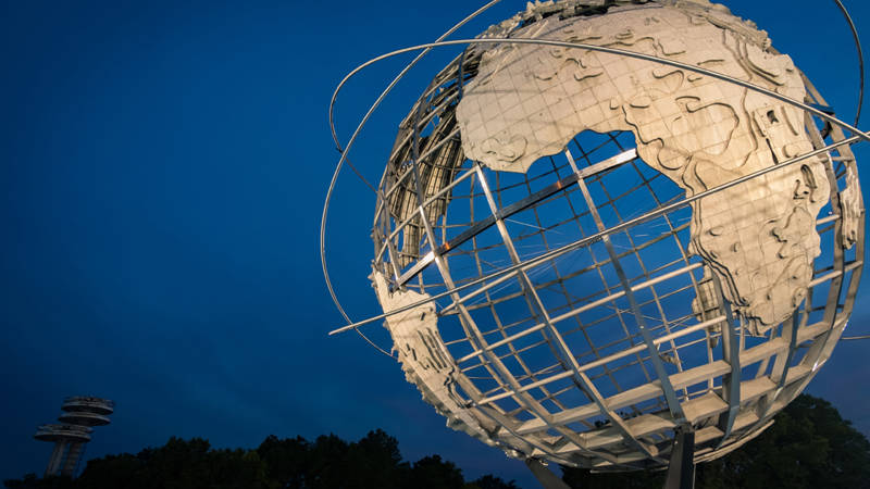 Image of an outdoor sculpture of the world - KILROY