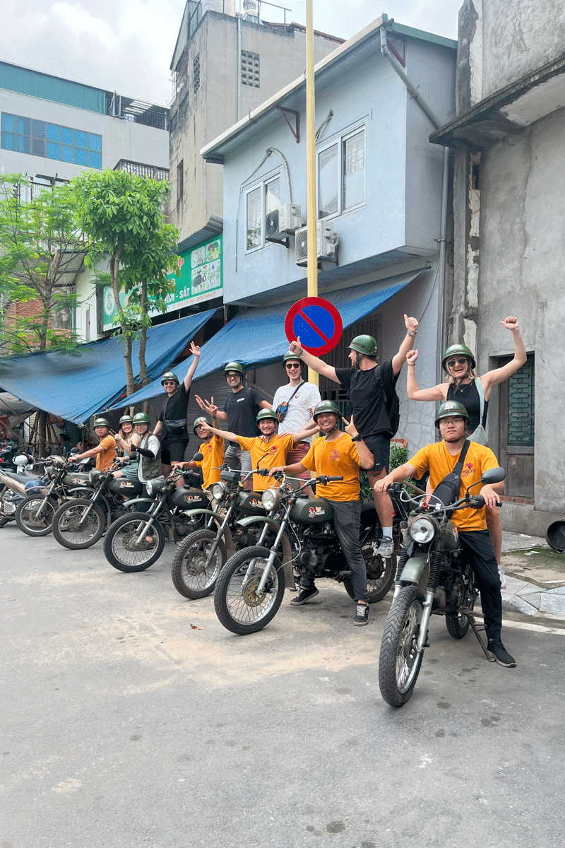 Group of KILROY travellers on Easy Rider motorcycles in Vietnam