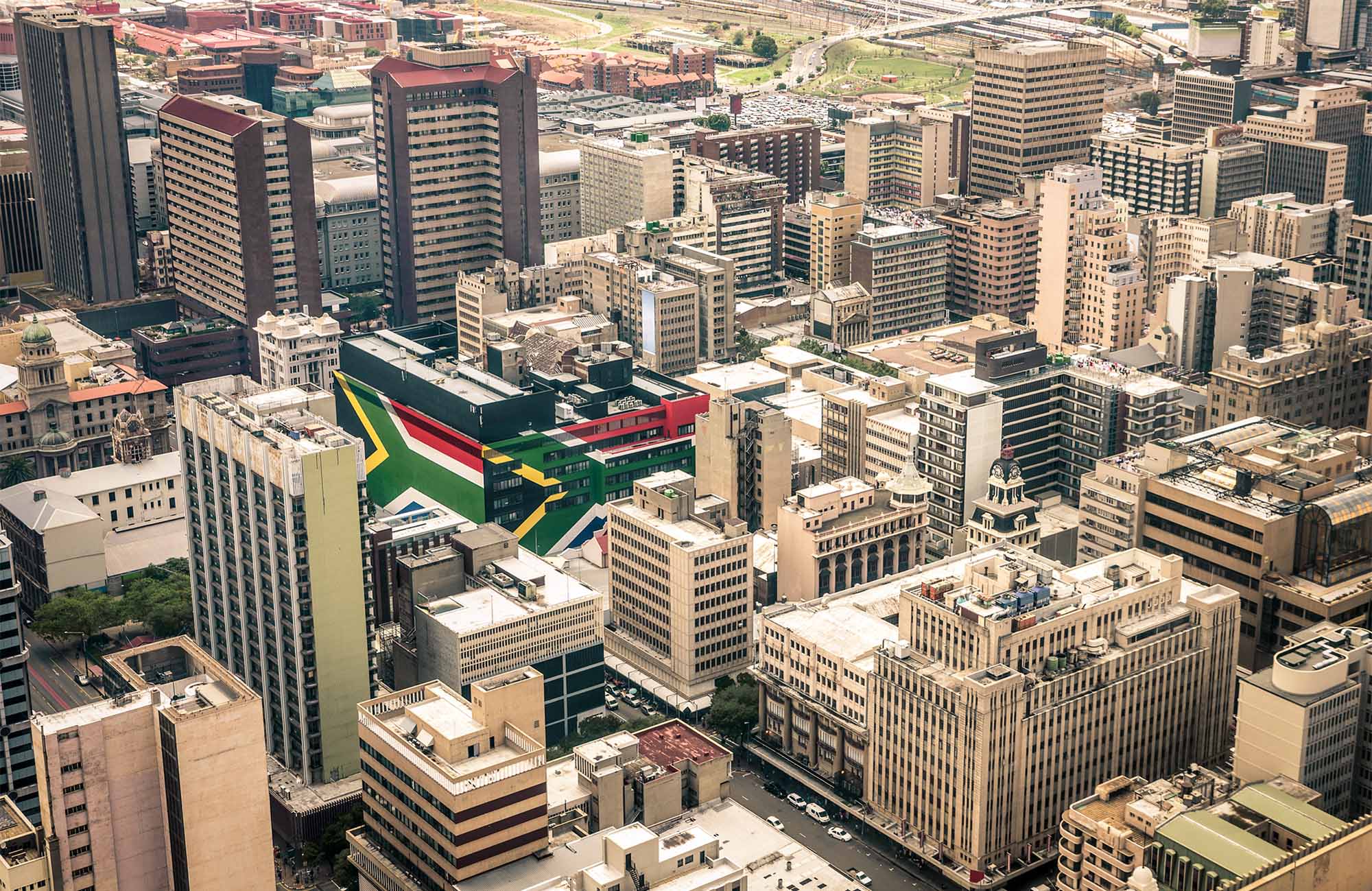 Aerial view of buildings in the city of Johannesburg in South Africa - KILROY